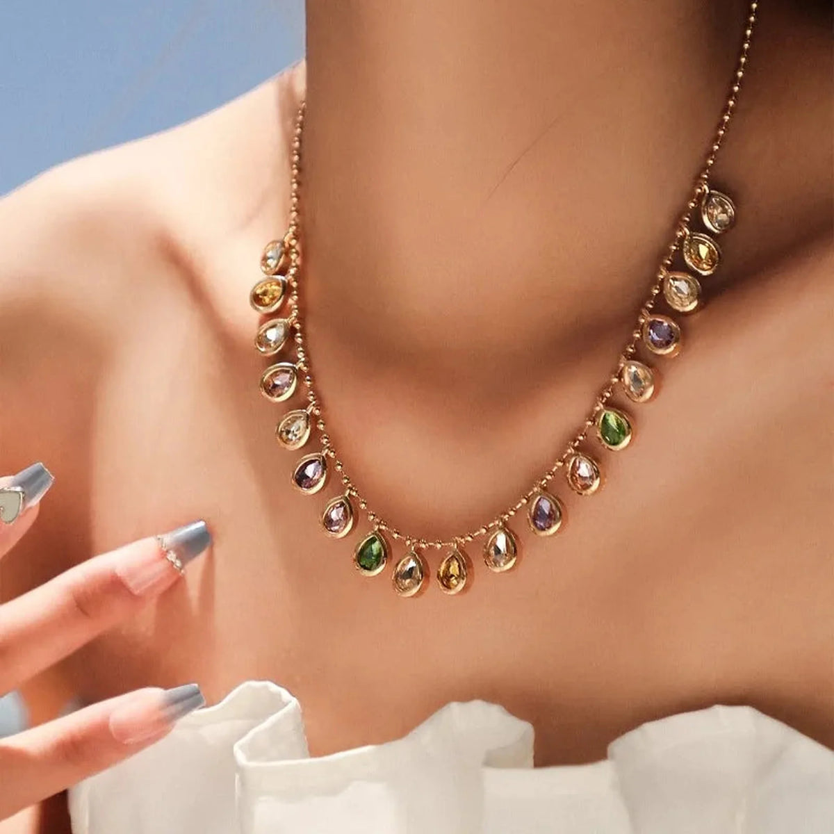 Multicolour Teardrop Crystal Necklace — lifestyle 02