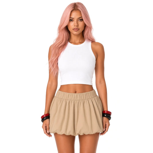 Puffer Mini Skirt — khaki close-up