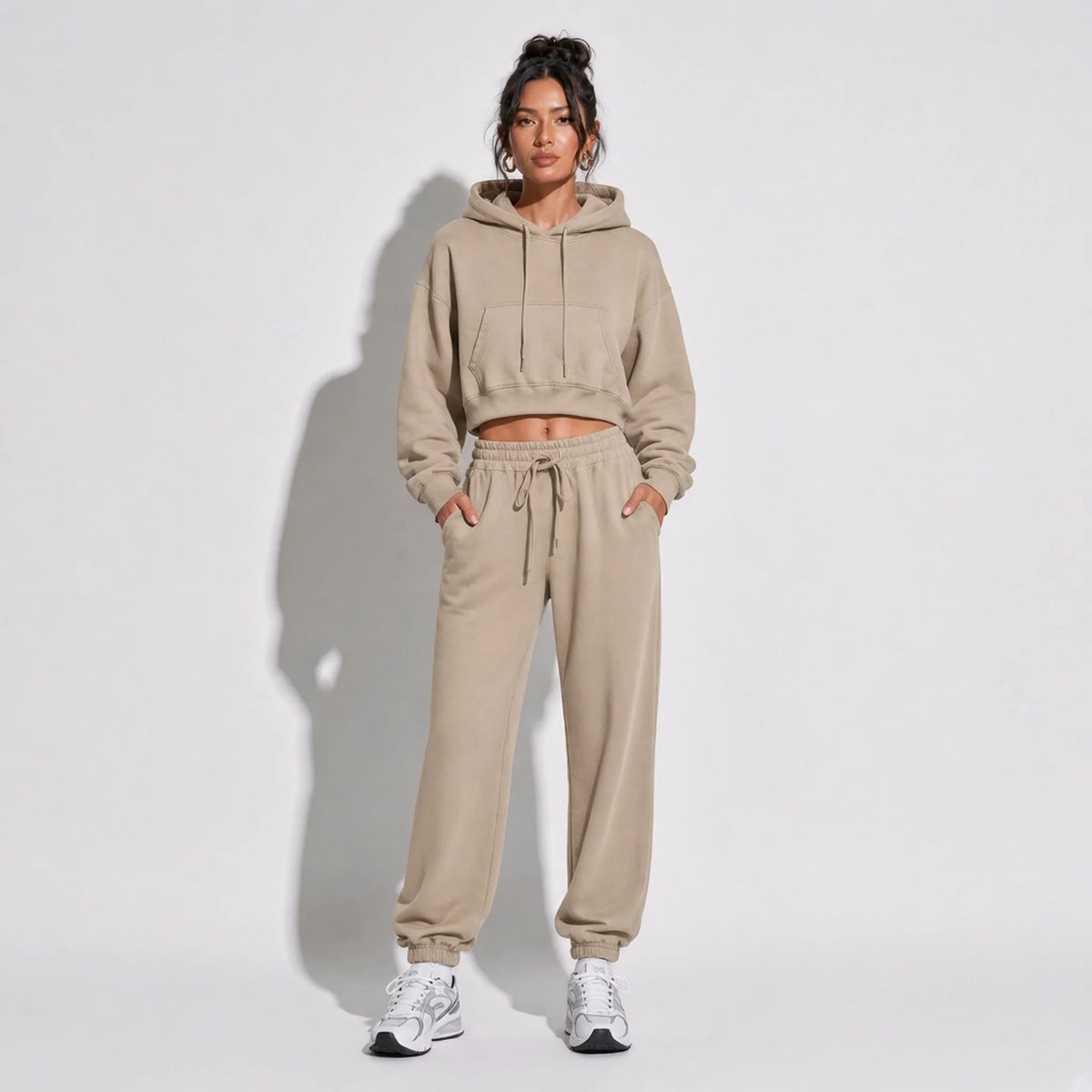 Cropped Hoodie — Khaki front