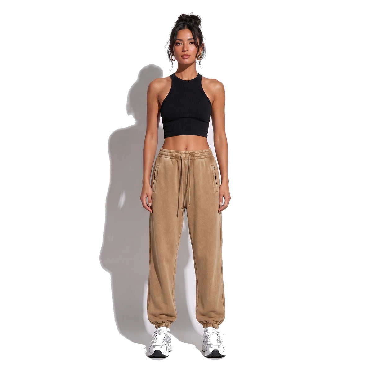 Washed Loose Sweatpants — khaki front
