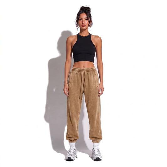 Street Distressed Loose Joggers — khaki front