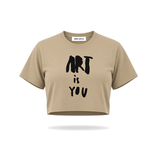 art is you Crop Top — Khaki ghost front