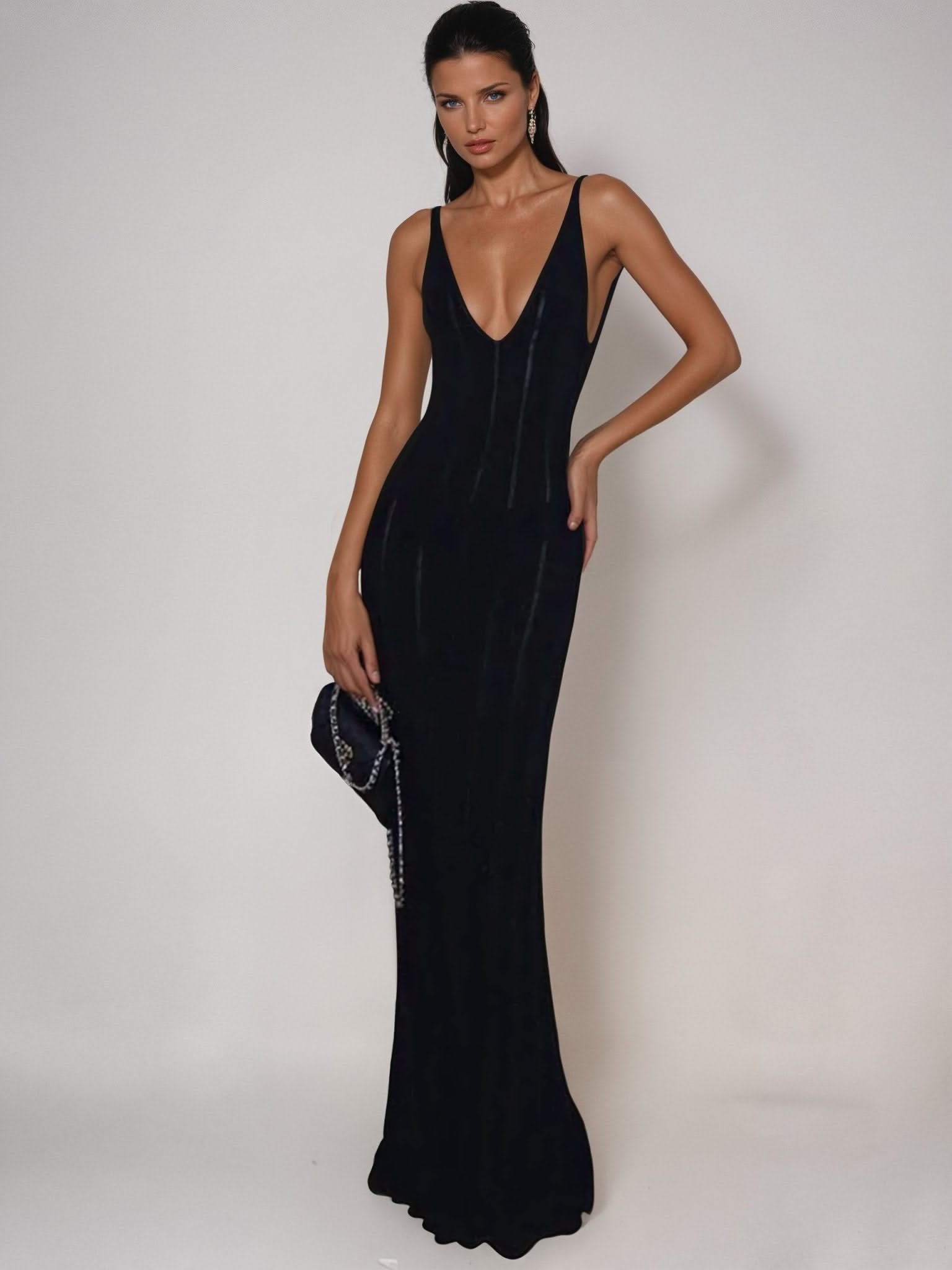 long slim dresses Knit Slim Long Dress- Elegant & Casual Vacation Style