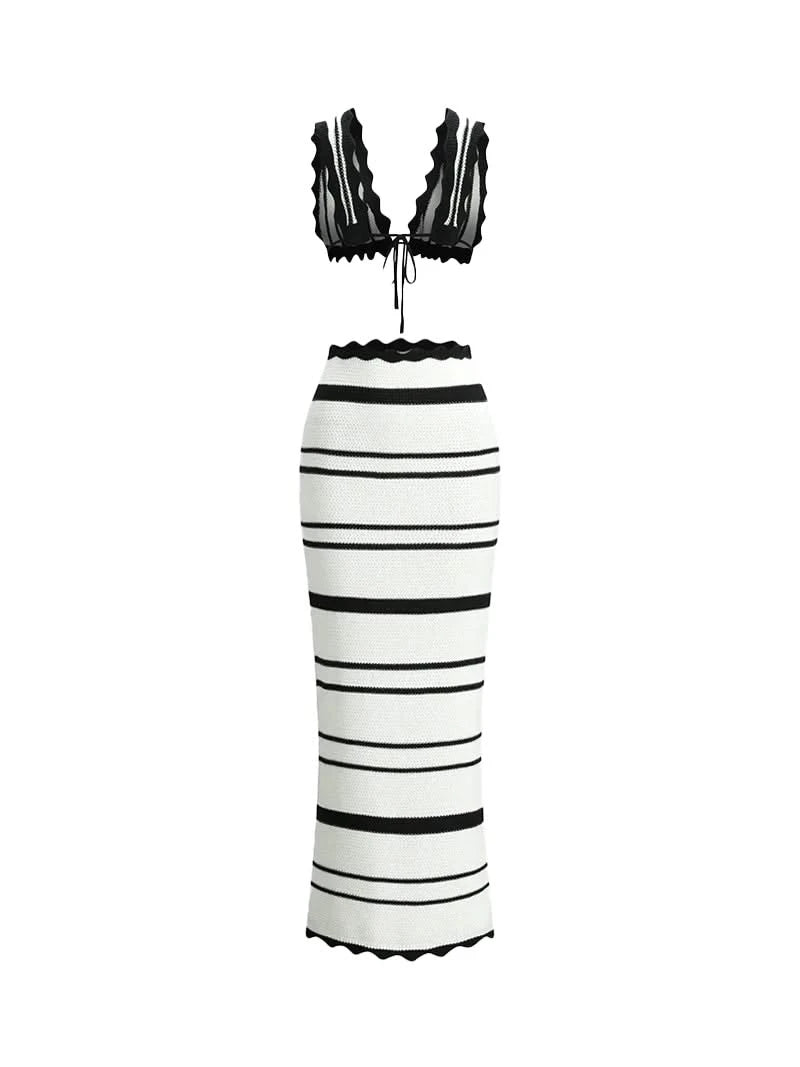 Knitted Long Skirt Set, Black / S Knitted Long Skirt Set, Black / S