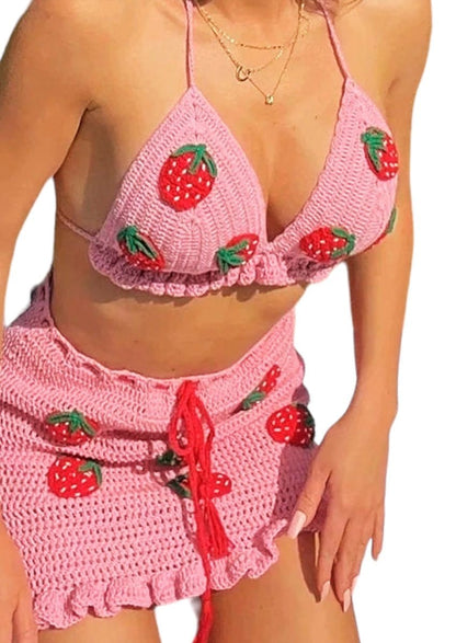 Knitted Two Piece with Strawberry Sweet Ruffles