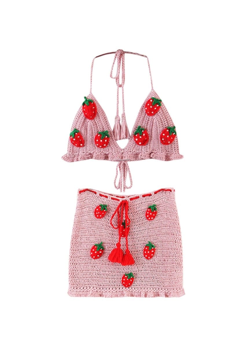 Knitted Two Piece with Strawberry Sweet Ruffles