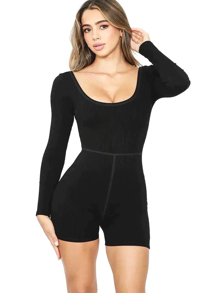 Long Sleeve Ribbed Romper, [product type]