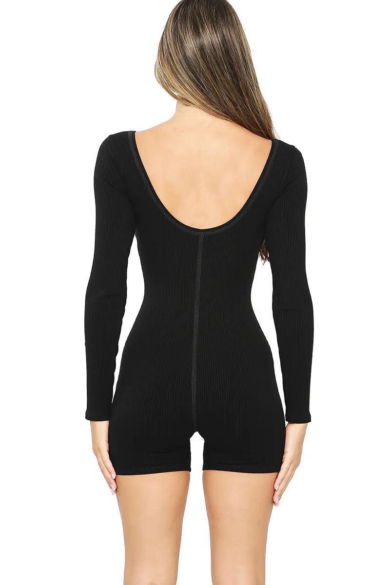 Long Sleeve Ribbed Romper, [product type]