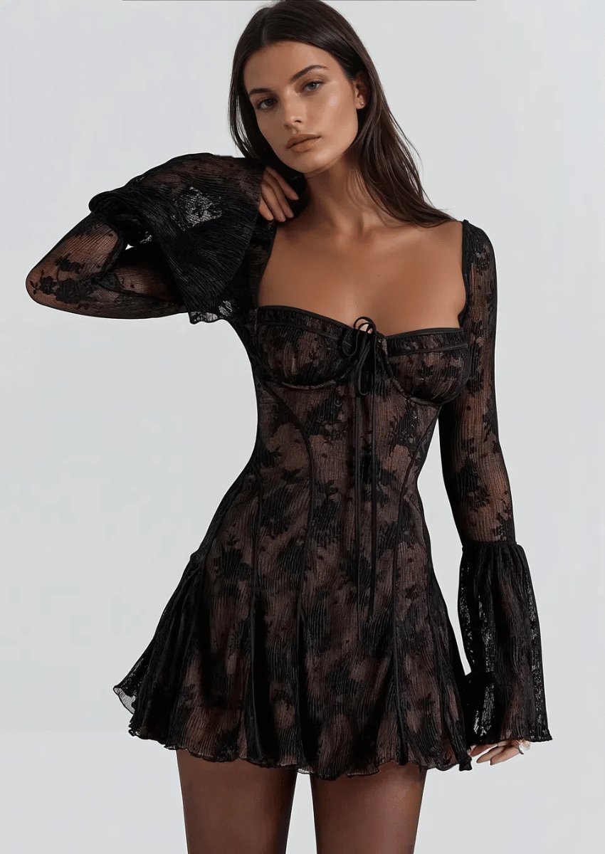 Lace Long Sleeve Mini Dress