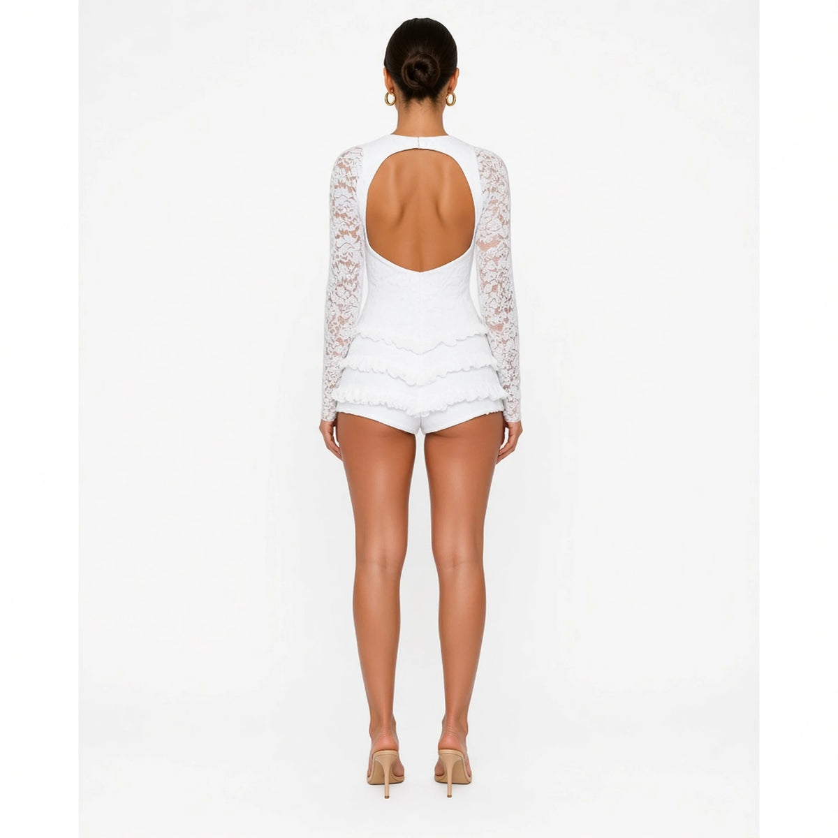Lace Ruffle Playsuit - Clubwear Jumpsuit — white back