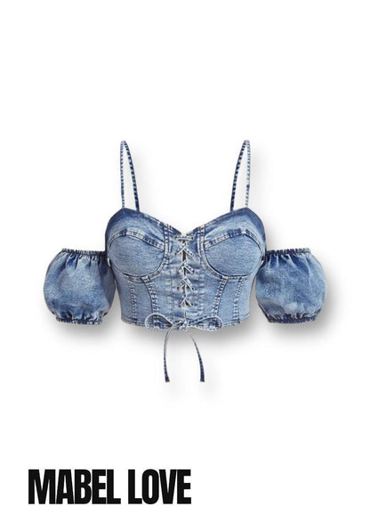 Lace Up Denim Top,