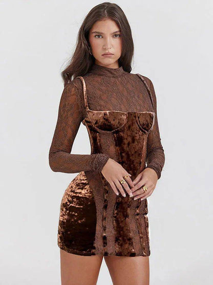 Lace Velvet Mini Dress