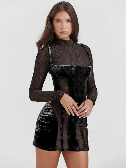 Lace Velvet Mini Dress