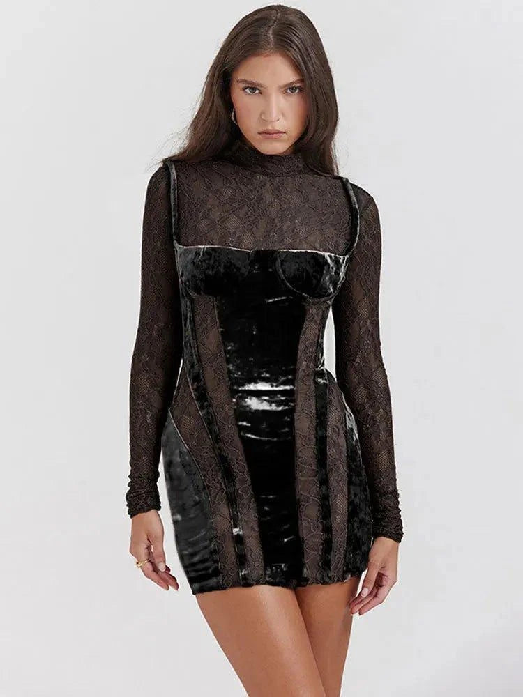 Lace Velvet Mini Dress