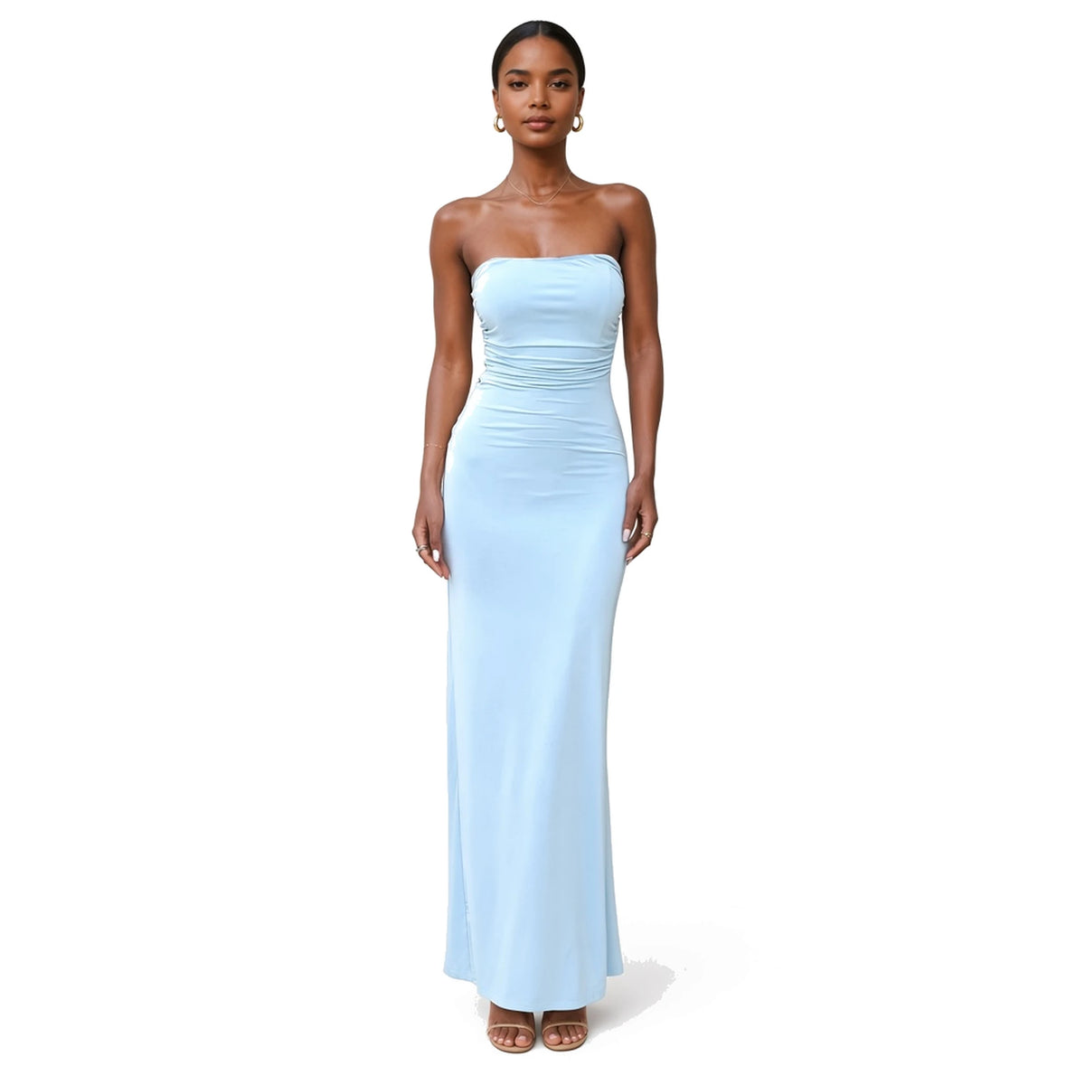 Strapless Lace-up Maxi Dress — Blue front