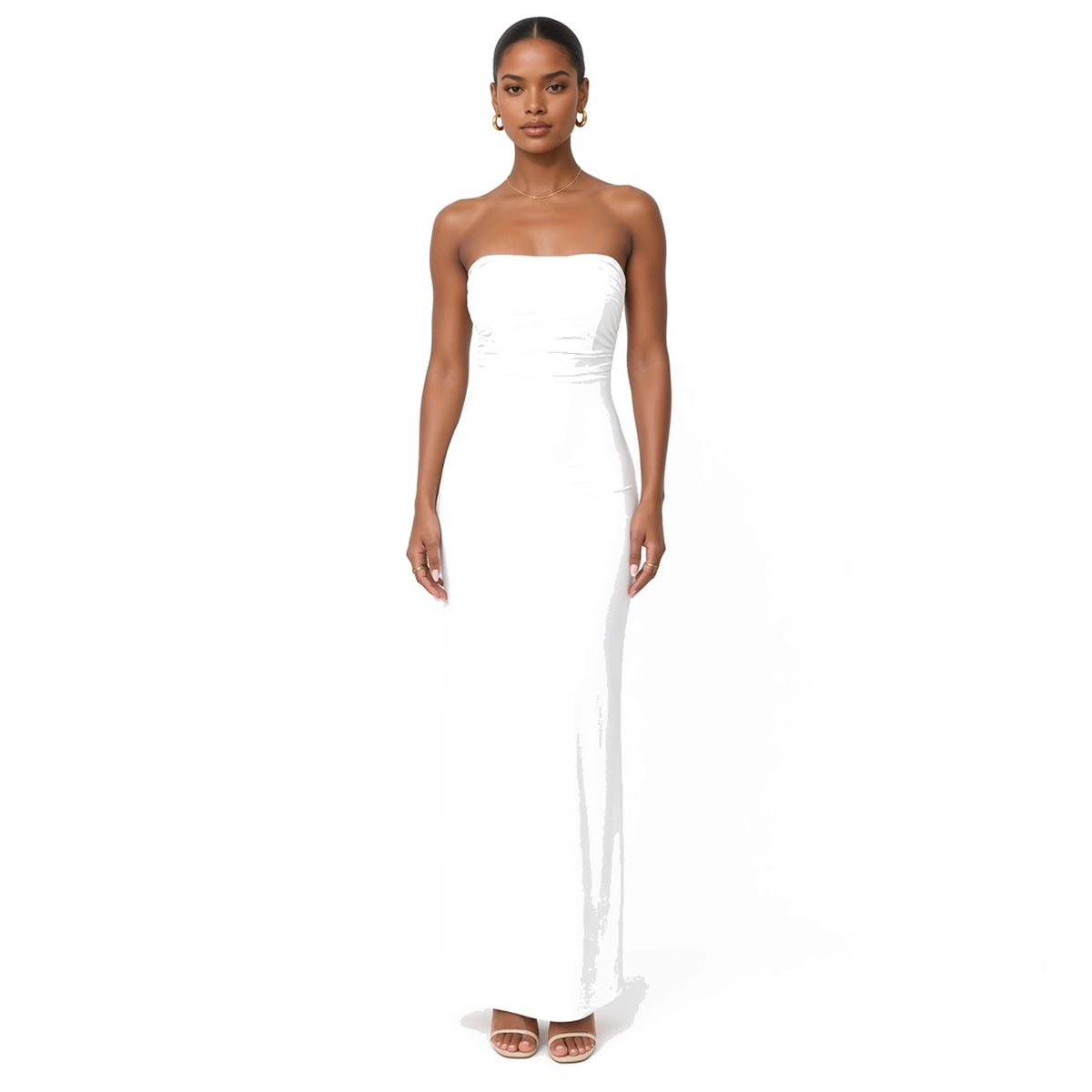 Strapless Lace-up Maxi Dress — White front