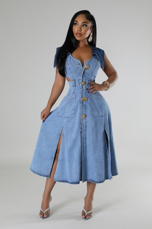 Lapel Sleeveless Denim Dress