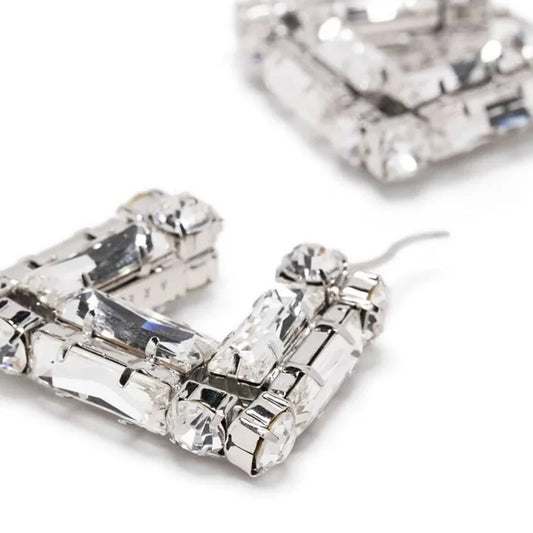 Large Rhinestone Square Hoop Earrings