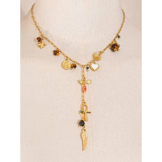 Sample wearing of Lariat Charm Necklace