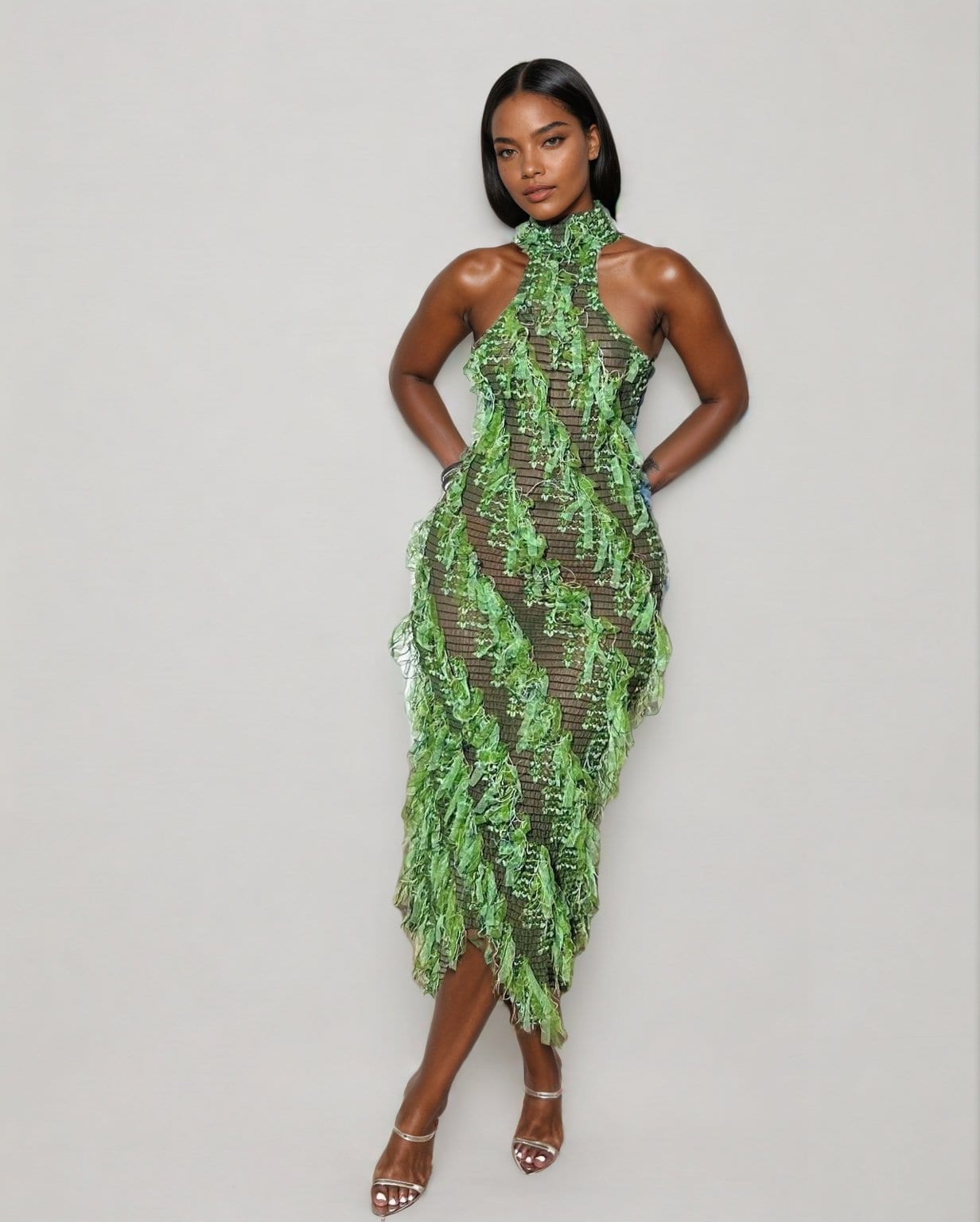 Leafy Green Halter Midi Dress