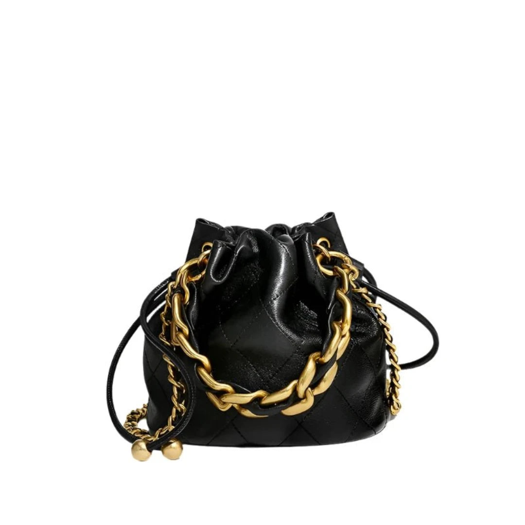 Black Leather Drawstring Pouch - Style Bags