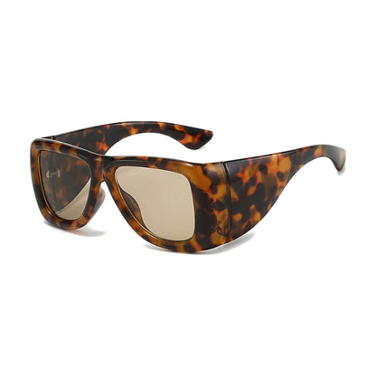 Wide-Leg Square Sunglasses — leopard champagne front