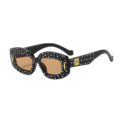 Studded Rectangle Sunglasses — Leopard front