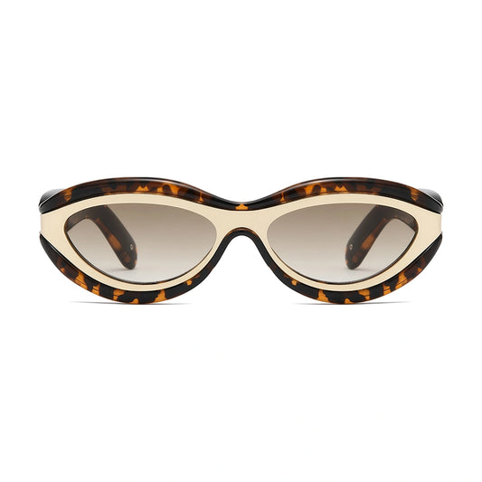 Layered Oval Cat Eye Sunglasses — leopard front