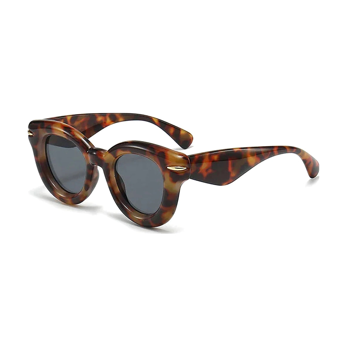 Rivet Oval Sunglasses — Leopard Gray front