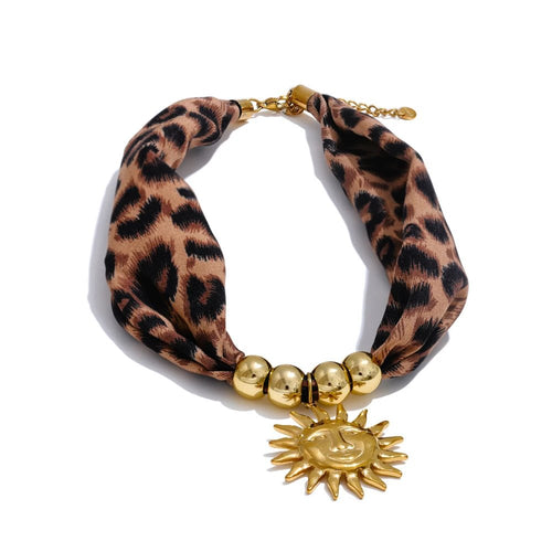 Gold Sun Leopard Print Necklace