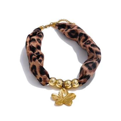 Gold Flower Leopard Print Necklace