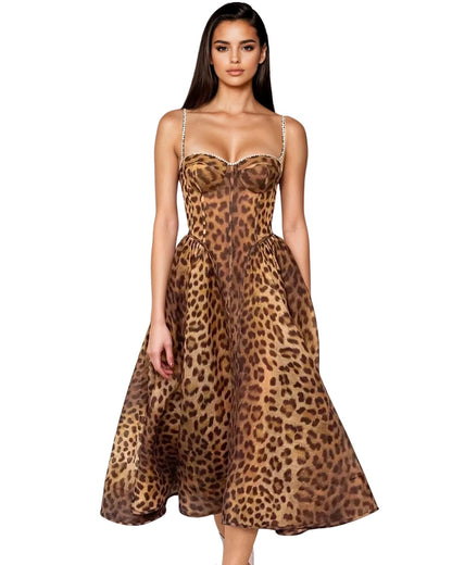 Leopard Print Cocktail Party Maxi Dress