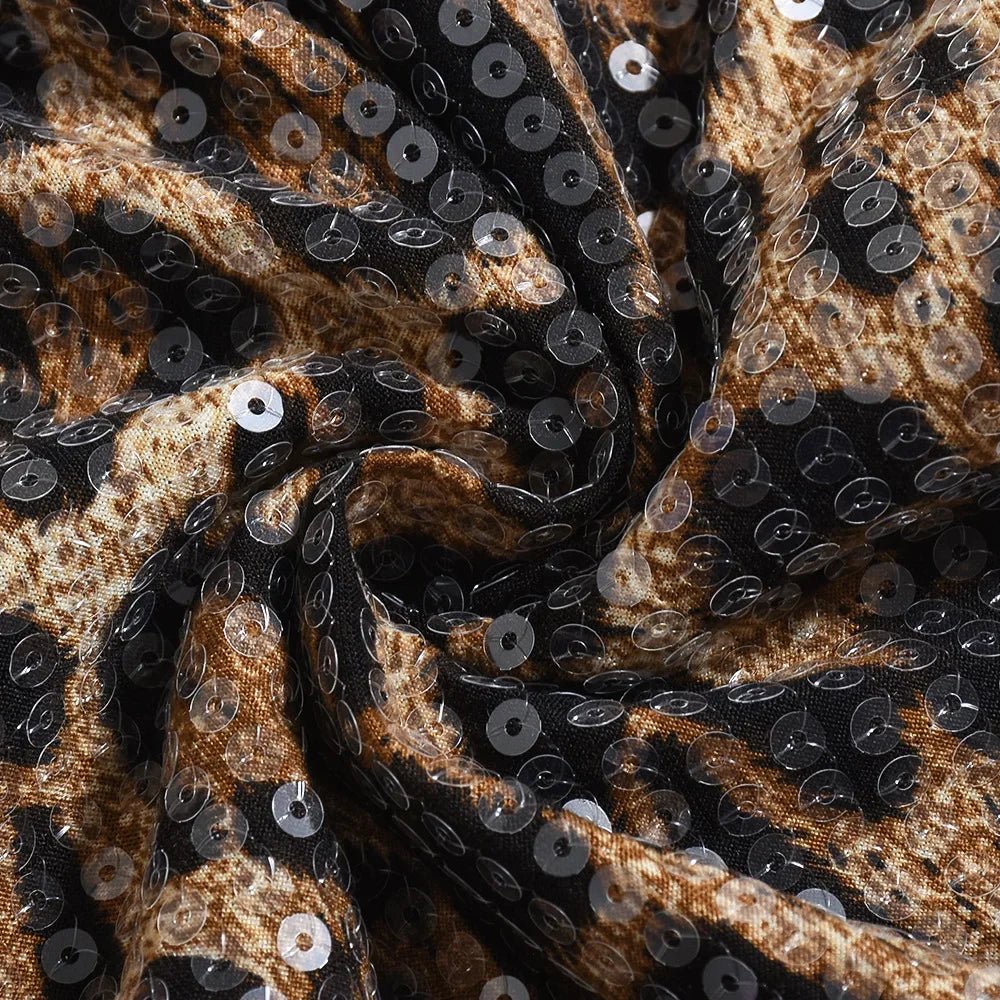 Fabric and material details of Leopard Sequin Shorts