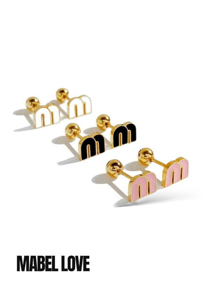 Letter M Charm Stainless Steel Earrings