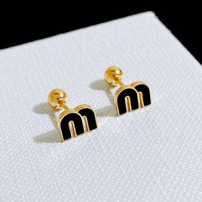 Letter M Charm Stainless Steel Earrings