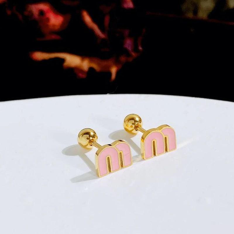 Letter M Charm Stainless Steel Earrings