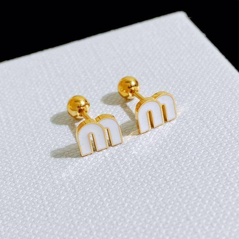 Letter M Charm Stainless Steel Earrings