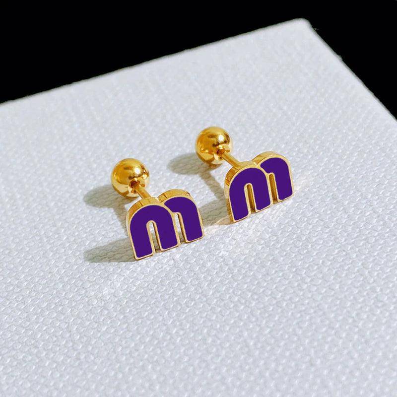 Letter M Charm Stainless Steel Earrings