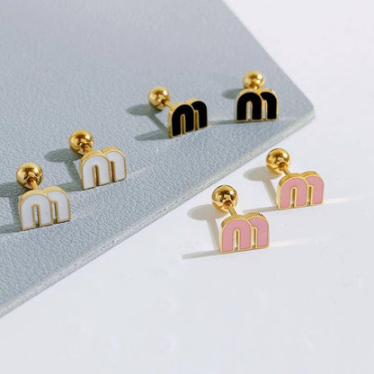 Letter M Charm Stainless Steel Earrings