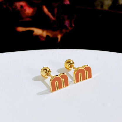 Letter M Charm Stainless Steel Earrings