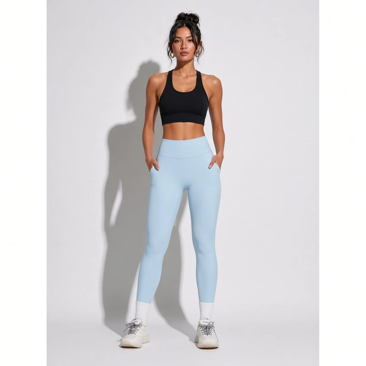 Selective High-Waist Fitness Leggings — Light Blue front