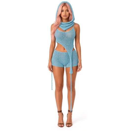 Crochet Short Set - Festival Ready — Light Blue front