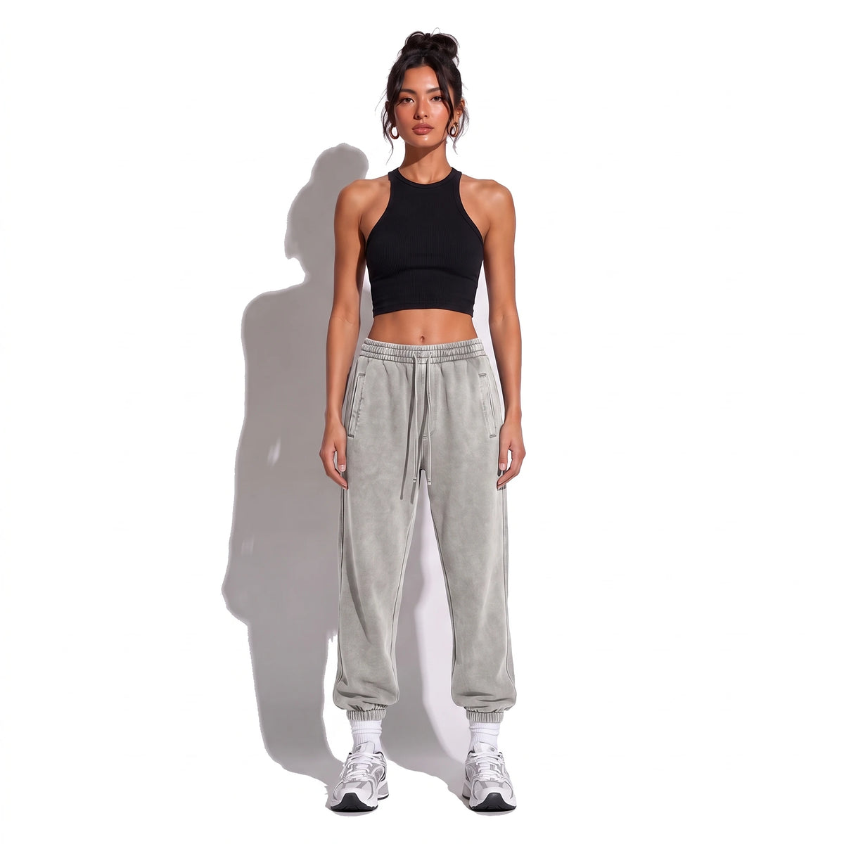 Street Distressed Loose Joggers — light gray front