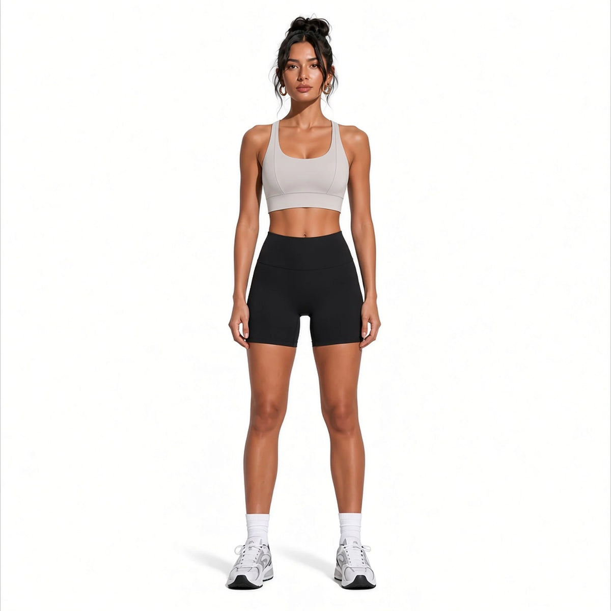 Women's Cropped Yoga Sport Bra — light gray front