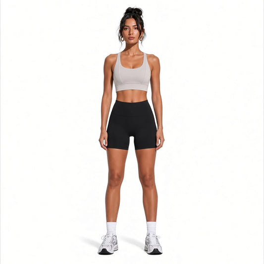 Women's Cropped Yoga Sport Bra — light gray front
