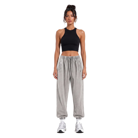 Washed Loose Sweatpants — light gray front