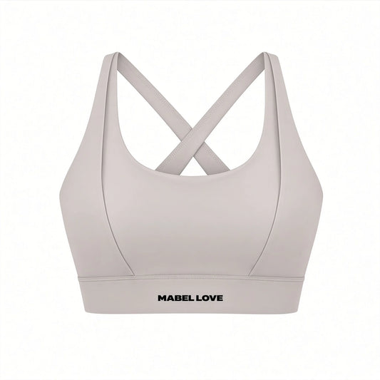 Women's Cropped Yoga Sport Bra — light gray ghost back