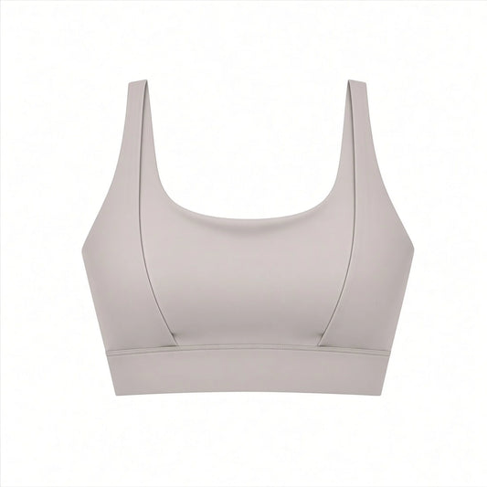 Women's Cropped Yoga Sport Bra — light gray ghost front