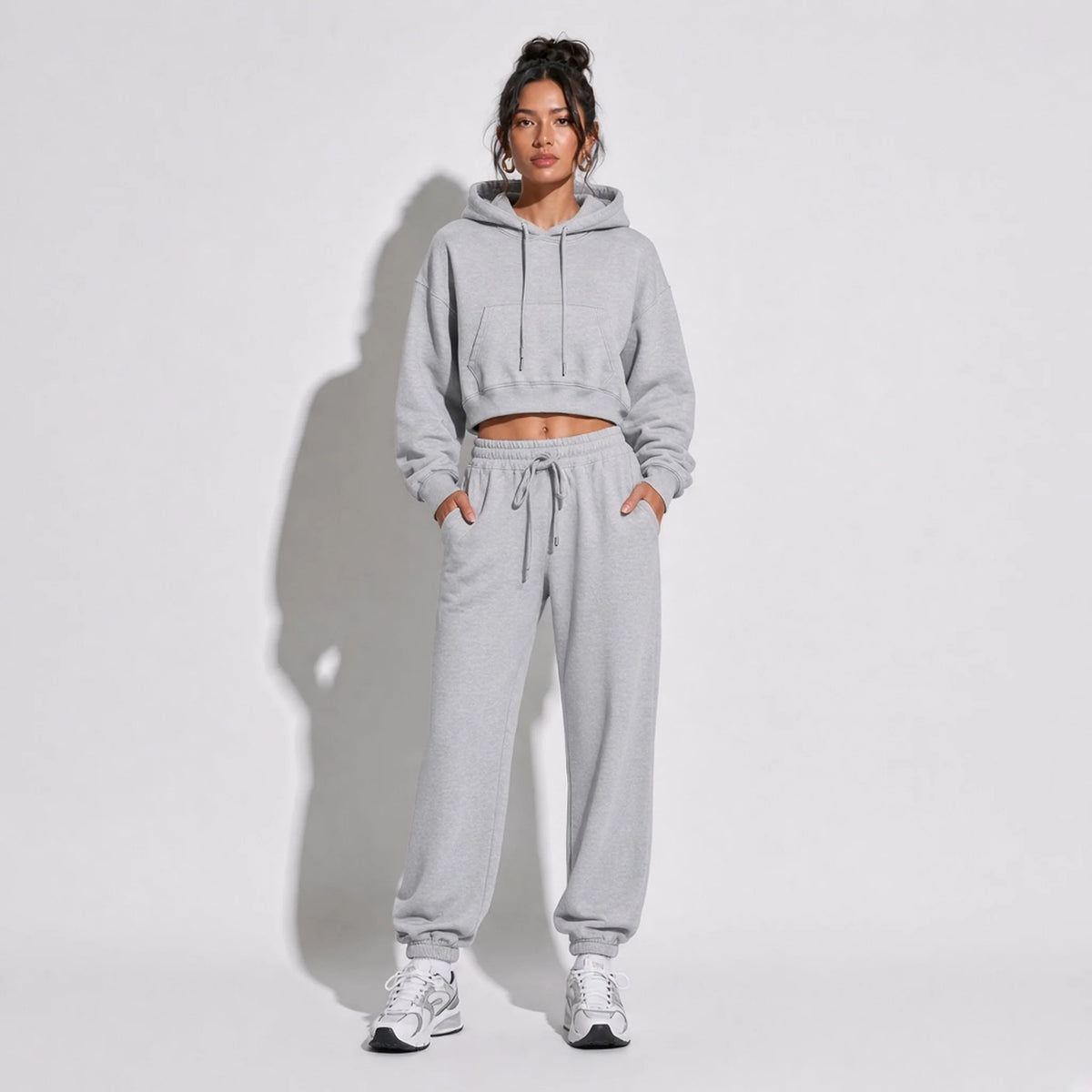 Cropped Hoodie — Light Grey front