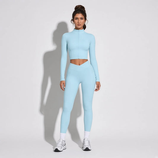 Crop Top Yoga Jacket — Light Blue front